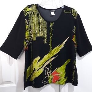 Moonlight Fashion Desig Top Short Sleeve Printed Black and Green  Size XL